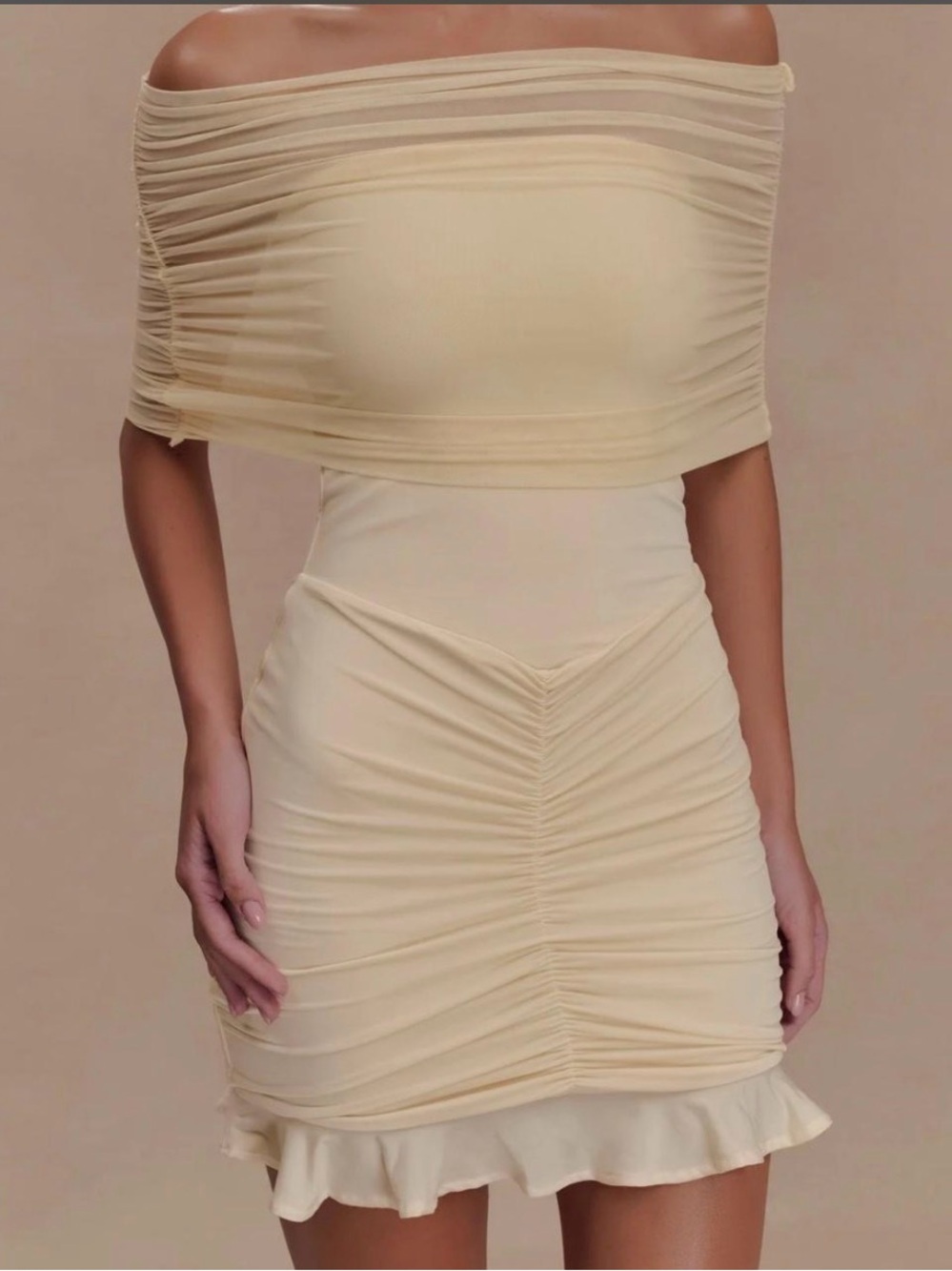 Meshki Caspian slinky off the shoulder mini dress in ivory